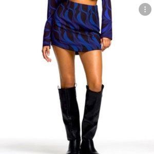 Zara Short Skirt. Blue & black pattern. Side zipper. Mini Skirt